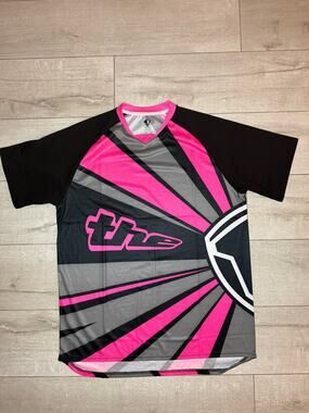 THE BMX Mountain Bike Jersey Men XL Short Sleeve Pink Black Mesh Rays Jersey